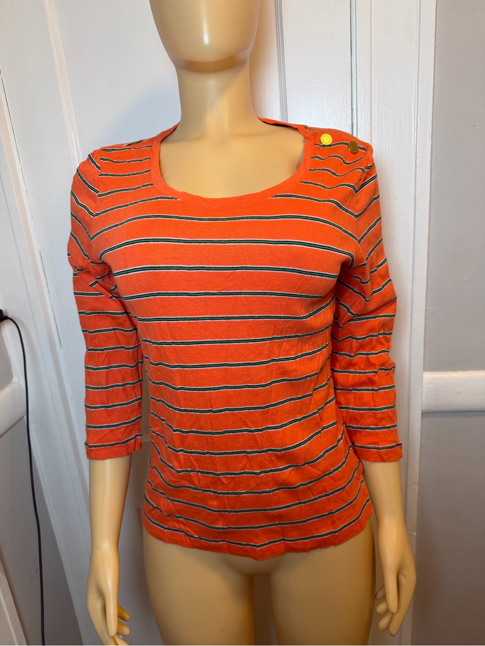 Ralph Lauren Orange Striped Scoop Neck Long Sleeve Top
